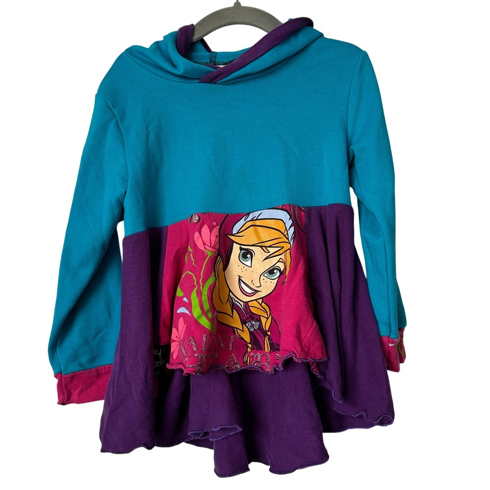 Upcycled Kid's Anna Frozen Asymmetrical Tunic Hoodie Size 4